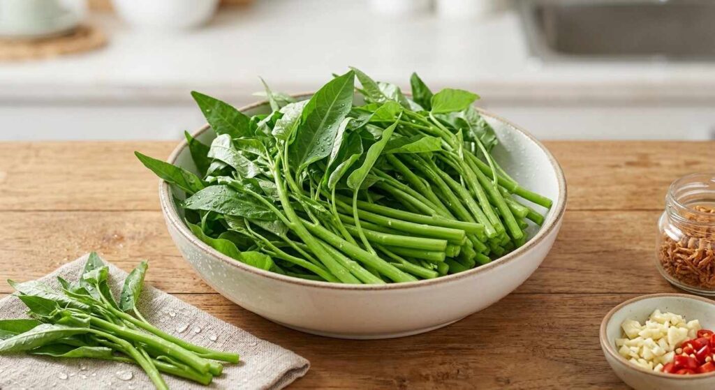 cara mencuci sayur kangkung yang benar hasil kangkung bersih siap masak